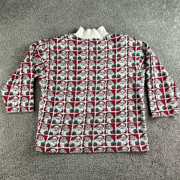 VINTAGE Cambridge Christmas Sweater Womens M Santa Claus AOP Mock Neck Ugly 90s - Picture 8 of 12